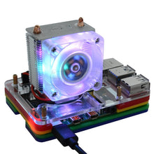 Load image into Gallery viewer, New 52Pi ICE-Tower Cooling Fan V2.0 Black Super heat dissipation 7 Colours Light 5-Layer Case for Raspberry Pi 4B / 3B / 3B+